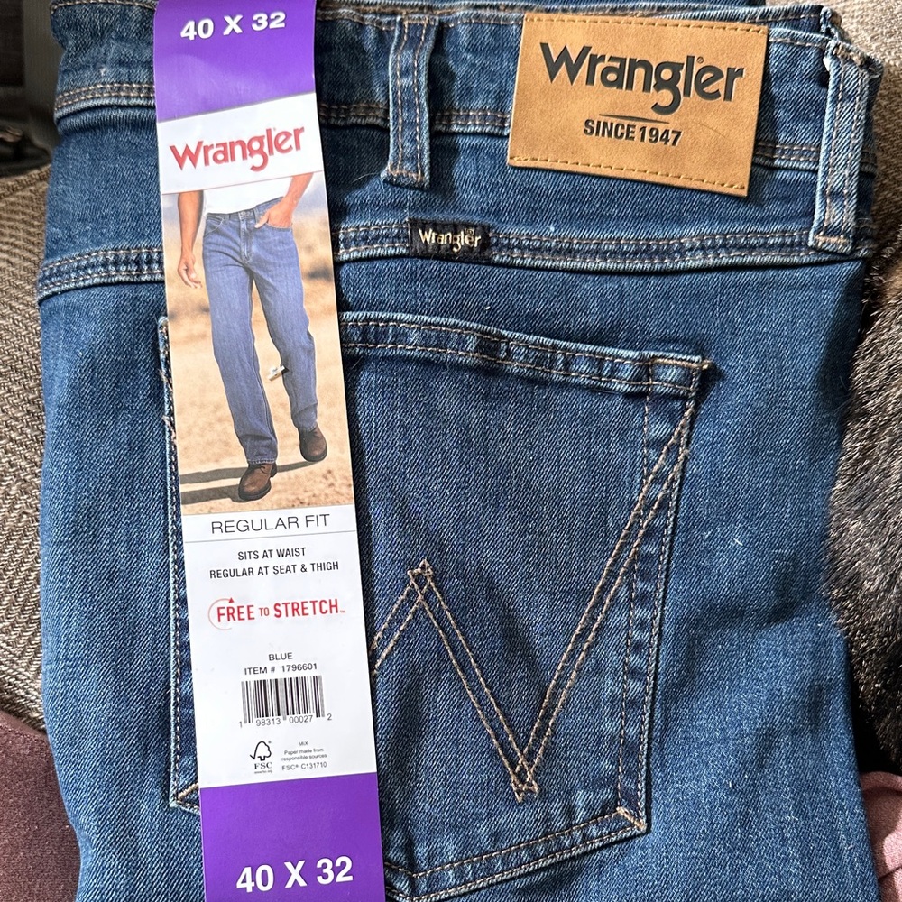 Wrangler Blue Denim Jeans with Tan Leather Patch